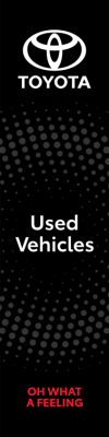 Black, TOYOTA(logo),Used Vehicles Oh What A Feelings,100x400cm