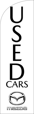 White, Mazda(logo),Used Cars(stacked),90x300cm