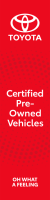 Red, TOYOTA(logo),Certified Pre-Owned Vehicles Oh What A Feelings,100x400cm